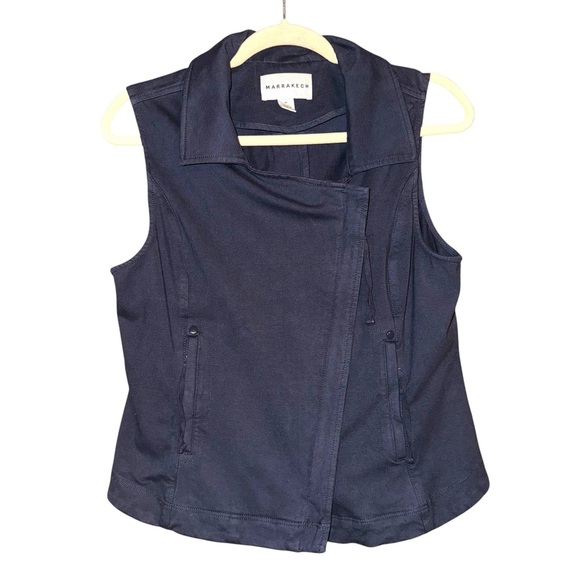 ANTHROPOLOGIE Marrakech Moto Utility Asymmetrical Knit Vest Navy Blue Size M - Picture 1 of 14